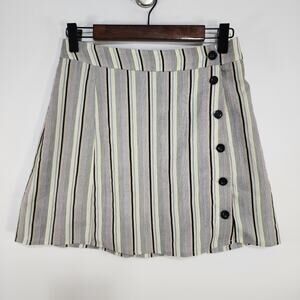 Honey Punch Mini Skirt Striped Button-Up XS